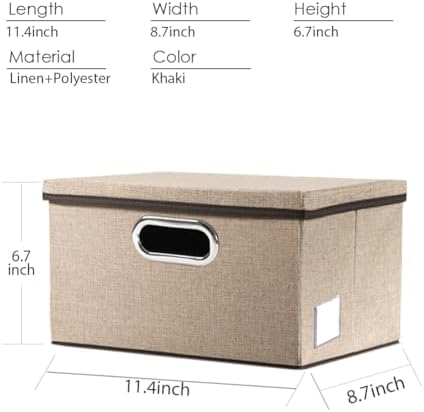 PRANDOM Storage Bins with Lids [3-Pack] Jute Fabric Foldable Storage Boxes Organizer Containers Baskets Cube with Cover for Home Bedroom Closet Office Nursery khaki（11.4X8.6X6.7 - Image 3