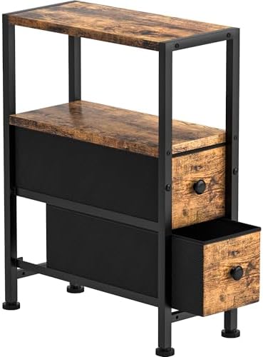 Small Narrow Side Table with Drawers, Skinny End Table for Small Spaces, Slim Nightstand with Storage, sofa bedside Table in Living Room, Bedroom, Study, kitchen and Balcony (Rustic Brown)M-LBZ83B1V1 by HOME