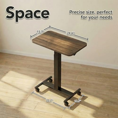 HUANUO Small Rolling Laptop Standing Desk, Height Adjustable Mobile T-Base Desk with Lockable Casters, Portable Sit-Stand Workstation for Bedside & Sofa, Walnut (Pack of 2) - Image 3