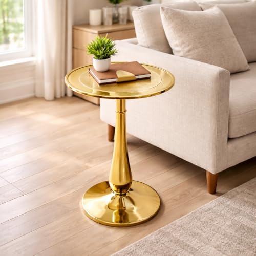 CLEENTABLE Gold Round Accent Table, Embossed Top, 15x21 - Image 6