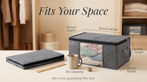 Storage Clothes Bins Closet Bags - 35L Containers Organizer Boxes Clothing Bin Organization for Organizing Blanket Pillow Sheet Sweater, Foldable Bedroom Small Storage Totes With Lids Zipper, 3pc Pack - Image 3