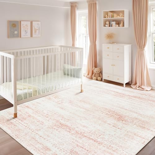 Pink Washable Rugs 6x9 Area Rugs for Living Room,Bedroom,Nursery,Carpet by Srugn