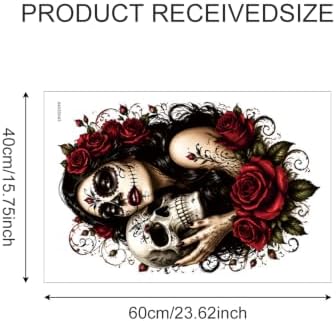Sugar Skull Woman Wall Decals Peel and Stick Gothic Floral Wall Stickers, Day of the Dead Style Removable Vinyl Wall Decor, Rose Skull Wall Art for Bedroom Living Room Halloween Party Decorations - Image 2