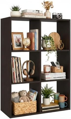 WannabeMyself【Sturdy Build&Easy Assembly】6 Cube Storage Organizer with Anti-Tipping Kits,Reversible Open Back Book Shelf, Bookcase for Living Room,Bedroom,Entrance Hall,Office,24.1×11.4×35.9,Chocolate by WannabeMyself