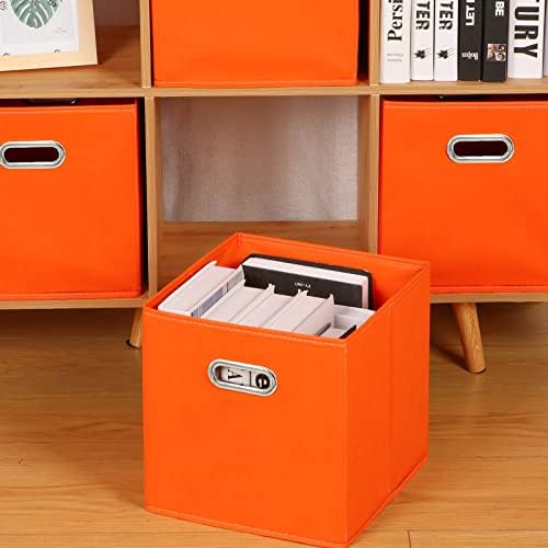 Fabric Cloth Storage Bins,Fabric Cube Bins Organizer with Dual Handles Foldable Cube Storage Baskets for Home Bedroom Storage,Set of 3,(Orange) - Image 3