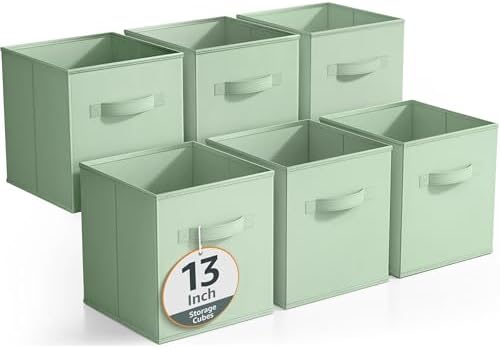 Sorbus Fabric Storage Cubes, 6-Pack Foldable Bins (13 Inch, Sage Green) by Sorbus