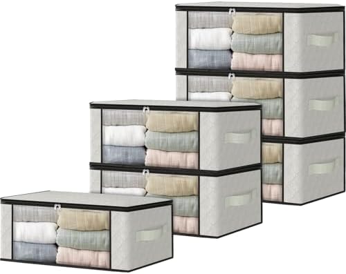 HomeHacks 6-Pack Clothes Organizer Storage Bags, 35L Storage Bins, White by HomeHacks