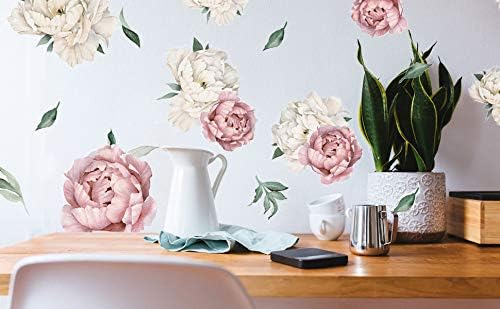 Peony Watercolor Wall Decals (Vintage Pink Watercolor) - Botanical Decor Sticker Flowers - Floral Bedroom Decals for Girls Room - Soft Flower Peonies Wall Decor Bedroom with Test Sample - Image 7