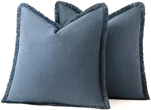 MIULEE Linen Fringe Decorative Euro Throw Pillow Covers Blue Ashes 28x28 - Image 7