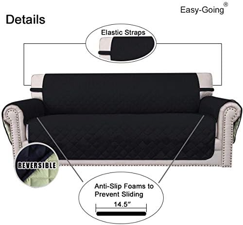Easy-Going Reversible Couch Cover, 2 Cushion Sofa, Loveseat, Black/Beige - Image 3