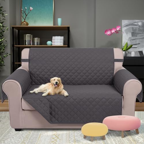 U-NICE HOME Loveseat Sofa Cover for 2 Cushion Couch, Dark Grey - Image 2