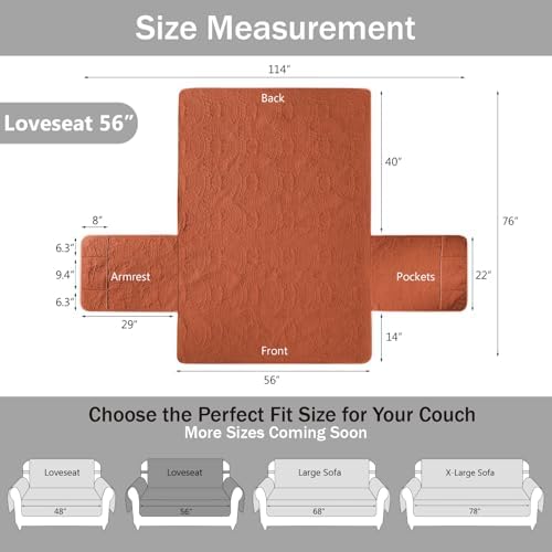 Orange Loveseat Covers for 2 Cushion Couch, Water-Repellent Sofa Slipcover for Love Seat, Machine Washable Quilted Couch Covers, Pet Friendly Sofa Cover (Loveseat 56", Burnt Orange) - Image 6