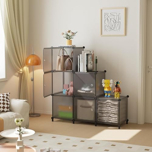 6Cube Storage Organizer Modular Stackable with Doors Grey - Image 4