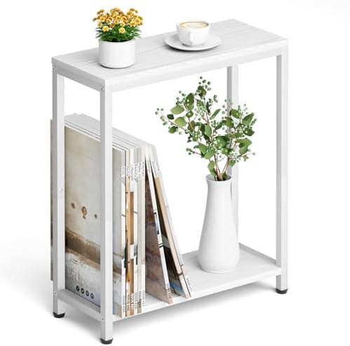 SLEEPING LAMB Narrow Small Side Table for Small Space, 2 Tier Sofa Skinny End Table for Living Room, Bedroom Beside Slim Nightstand, White by SLEEPINGLAMB