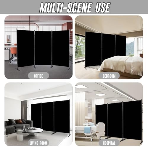 3 Panel Folding Room Divider,102" Wx71.3 H Portable Privacy Screen,Black - Image 6