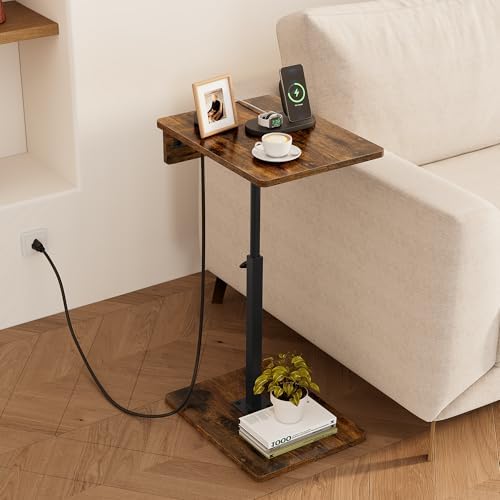 C Shaped End Table with Charging Station, Adjustable Height C Table End Table, 360°Swivel TV Tray Table for Small Spaces, Rounded Corners Couch Table, Side Tables Living Room for Sofa,Chair,Snack,Bed - Image 2
