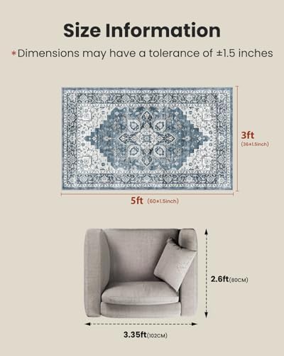 AMADA HOMEFURNISHING 3x5 Washable Area Rug, Low-Profile Entryway Rug with Non-Slip Backing & Durable Edge Binding, Vintage Rugs for Bedroom, Entryway & Kitchen - Image 2