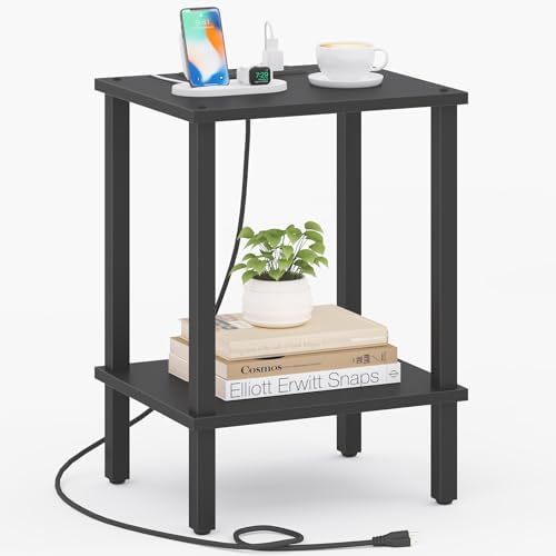 TUTOTAK End Table with Charging Station, Side Table, Nightstand by ChoosetutotakFurnitureBuildYourCozyHome