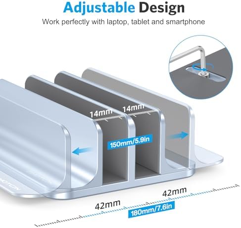 OMOTON Dual Vertical Desk Laptop Stand Holder, Fits MacBook Air, Sky Blue - Image 4