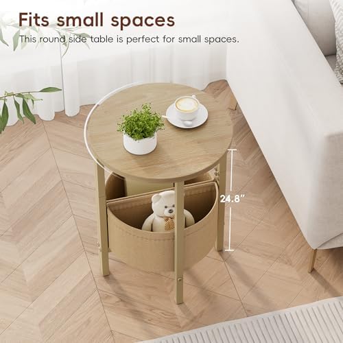 Vagusicc Small Round Side Table End Table, Tall Accent Table with Storage Basket, Set of 2 Half Round Tables Half Moon Tables, Coffee Bedside Tables, Modern Nightstand for Living Room Bedroom,Natural - Image 4