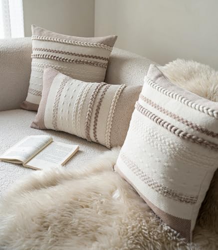 Cethom Boho Throw Pillow Covers 12x20 Inch Set of 2, Khaki Textured Decorative Couch Pillow Cases for Farmhouse Home Decor, Accent Cushion Cover for Sofa, Bed, Living Room, Bedroom - Image 3