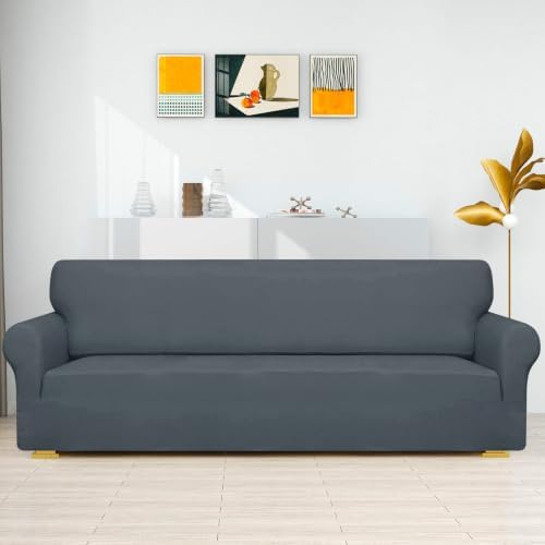 ZNSAYOTX Couch Covers for 3 or 4 Cushion Couch High Stretchy Spandex Pet Friendly Sofa Slipcover 1 Piece Non Slip Couch Covers Extra Large Furniture Protector (Dark Grey, XL Sofa) - Image 2