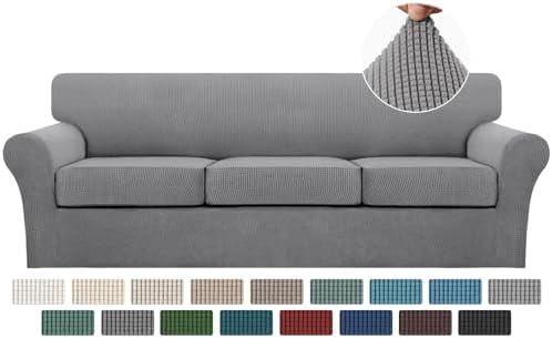 Turquoize 4 Piece Sofa Covers for 3 Cushion Couch Sofa Slipcover Soft Couch Cover for Dogs-Washable Sofa Furniture Covers with 3 Individual Large Cushion Covers (XL Sofa, Dove) by Turquoize