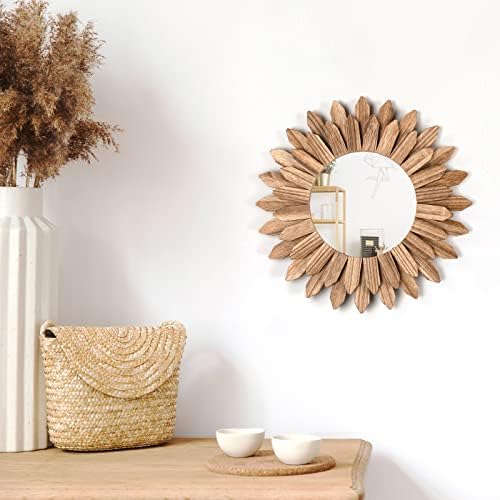 Honiway Boho Wall Decor Mirror 2 Pack Rustic Wood Mirror 12 inch Boho Mirror Home Decor Farmhouse Room Decorations for Bedroom Living Room Carbonized Black - Image 3
