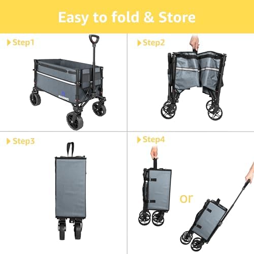 ROSONG Collapsible Wagon Cart with Wheels Foldable - Folding Utility Heavy Duty Wagons Carts for Grocery Sports Garden Shopping Camping Grey - Image 7