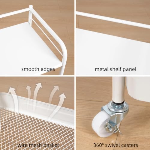 2 Tier Rolling Cart with Wheels, Under Desk Cart with Table Top - Image 6
