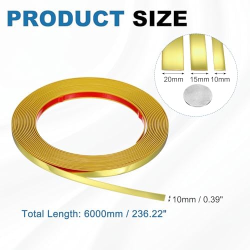 uxcell Gold Peel and Stick Molding Trim, 0.4 Inch x 19.7 ft Self-Adhesive Mirror Tape, Flexible PVC Border Strip for Wall Decoration Tile Edge Ceiling Floor Frame Furniture Decoration - Image 2