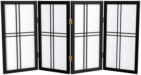 2 ft. Short Desktop Double Cross Shoji Screen - Black - 4 Panels by RedLantern