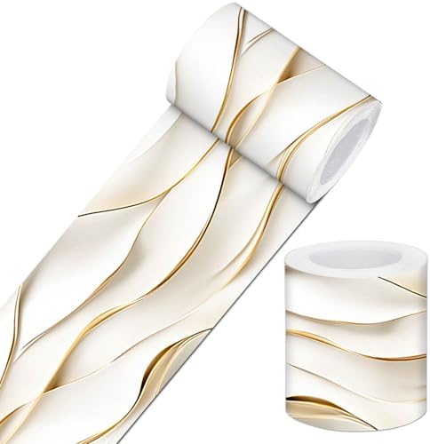 IVN Wallpaper Border Peel and Stick Wall Ivory Gold Waves 4x196 Inch by IVN