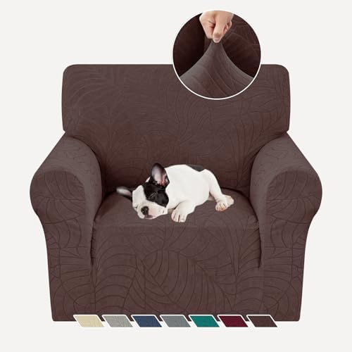YEMYHOM Couch Cover Latest Jacquard Design High Stretch Sofa Chair Covers for Living Room, Pet Dog Cat Proof Armchair Slipcover Non Slip Magic Elastic Furniture Protector (Small, Begonia Leaf Coffee) by YEMYHOM
