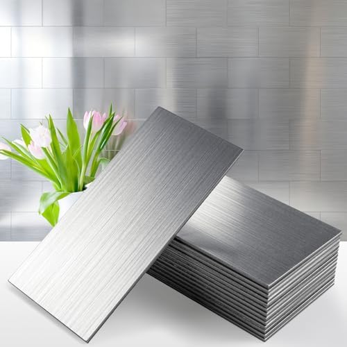 Vamos Tile 100-Piece Peel and Stick Backsplash Seamless Tile,3''x6'' Brushed Stainless Steel Metal Subway Tile,Stick on Backsplash for Kitchen/Bathroom/Laundry Room by VamosTile