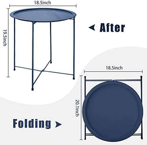 Garden 4 you End Table Metal Side Table Blue Round Folding Tray Cyan Sofa Small Accent Fold-able Table, Round End Table Tray, Next to Sofa Table, Snack Table for Living Room and Bed Room - Image 3