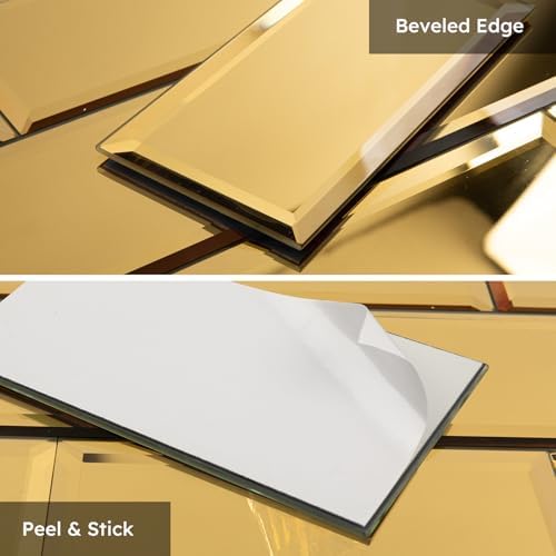Diflart Peel and Stick Mirror Backsplash, Gold, 3x6 Inch, Beveled Mirror Subway Kitchen Bar Wall Tile (5 Sq.ft, 40 Pcs) - Image 4