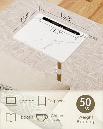Masupu Sofa Arm Tray Table - 360° Swivel Height Adjustable End Table, Small Snack Side Table for Couch, C Shaped Table for Bed, Chair or TV Tray Table(Marble White and Gold) - Image 3