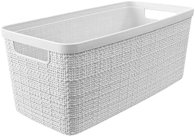 Curver Set of 8 Slim 6.8L Jute Decorative Plastic Organization and Storage Baskets - Perfect Bins for Home Office, Closet Shelves, Kitchen Pantry and All Bedroom Essentials, White - Image 3