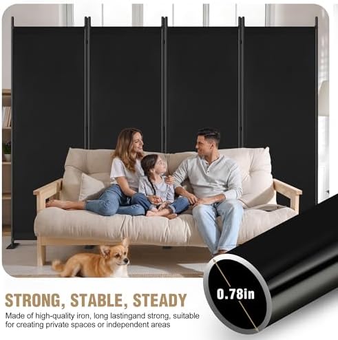 Room Divider 6FT Folding Privacy Screen for Room Separation, 4 Panel, Black - Image 4