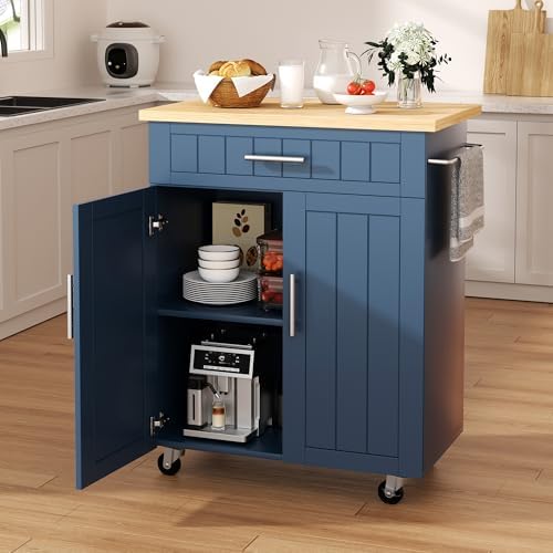 Shintenchi Kitchen Island cart with Storage, Portable Bar Cabinet on Wheels, Rolling Microwave Cart Side Table with Workstation for Kitchen, Dinning Room, Blue by Shintenchi%7CFurnitureMadeforRealLife