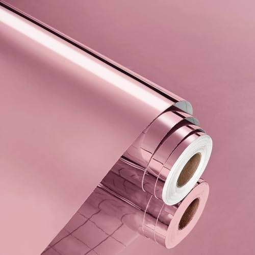 WESTICK Rose Gold Permanent Vinyl Glossy Mirror Contact Paper Peel and Stick Mirror Wallpaper Self Adhesive Reflective Metallic Vinyl Roll for Fridge Wrap DIY Home Decor Craft Shelf Liner 15.8” x 80” by WESTICK