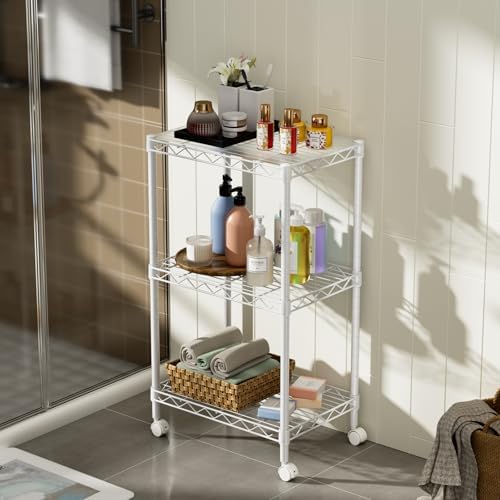 Golpart Small Shelves Storage Wire Metal Adjustable Shelf Unit with Wheels - Image 6