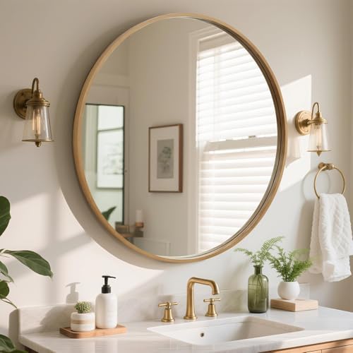 WallBeyond Round Wood Mirror, 36" Round Modern Decoration Large Circle Wall Mirror for Bathroom Living Room Bedroom Entryway, Natural by WallBeyond
