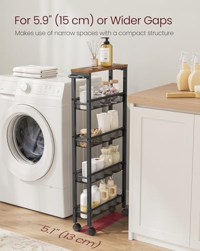 VASAGLE 5-Tier Slim Rolling Storage cart with Wheels, 5.1 Inches, Metal - Image 3