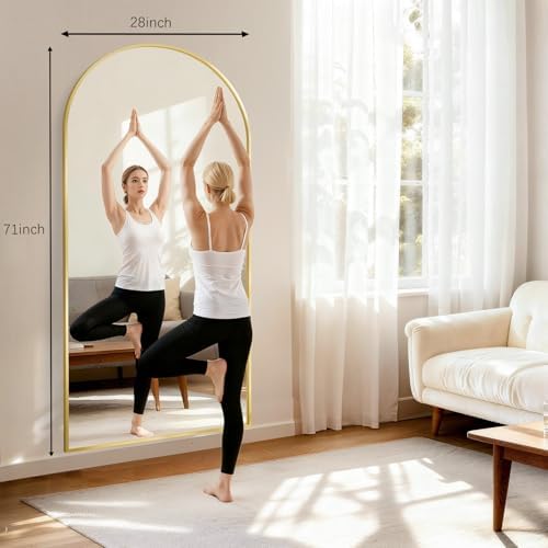 Mirror Full Length, 28"x71" Large Arched Floor Full Length Mirror with Stand, Room Decor Big Full Body Floor Mirror with HD Tempered Glass Aluminum Frame for Bedroom Living Room, Gold - Image 6