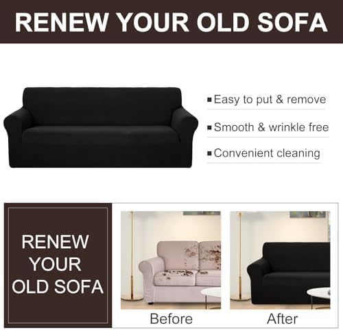 U-NICE HOME 4 Seater Stretch Couch Cover for 3 Cushion Sofa, Black - Image 5