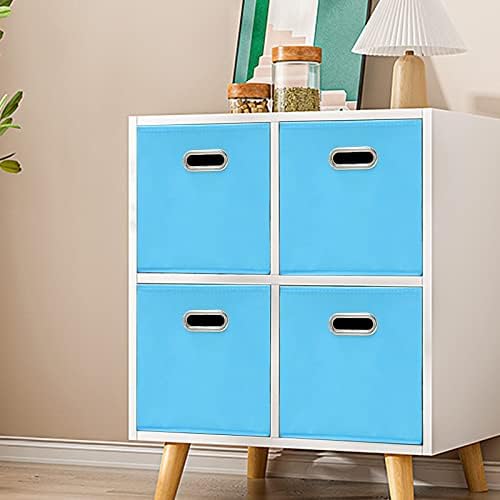 Fabric Cubby Storage Bins - 13x13x13 Inches, Foldable Cube Organizer Bins with Dual Handles - Set of 6, Blue - Image 4