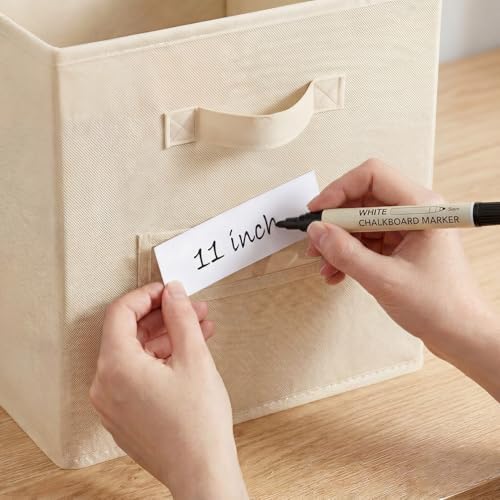 Storage Bins,11 Inch Cube Storage Bin with Labels,6pcs,Beige - Image 4