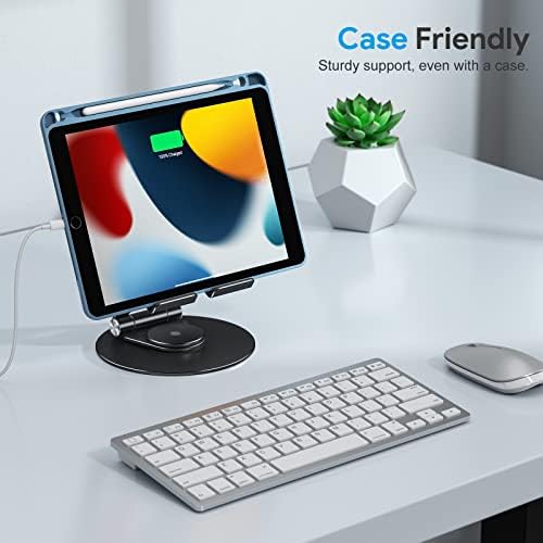 OMOTON Swivel Tablet Stand for iPad with 360 Rotating Base, Foldable Adjustable Holder for Drawing, Compatible with iPad Pro/Air/Mini and More, Black Gray - Image 5